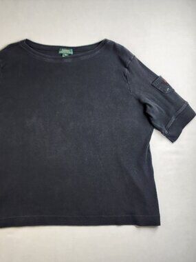 VTG Lauren Ralph Lauren Womens 3X Black Thermal-like T-shirt Short Sleeve Pocket